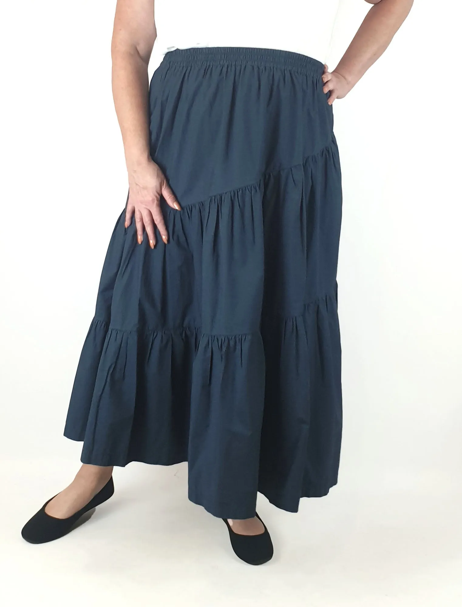 Gorman navy asymmetrical tiered skirt size 16