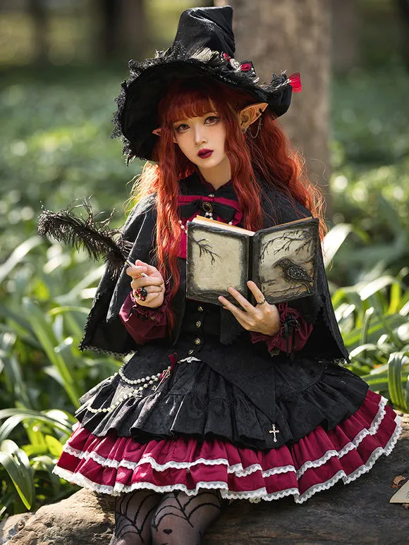 Gothic Lolita SK Jacquard Pink Grommets Ruffles Lolita Skirts