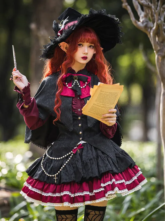 Gothic Lolita SK Jacquard Pink Grommets Ruffles Lolita Skirts