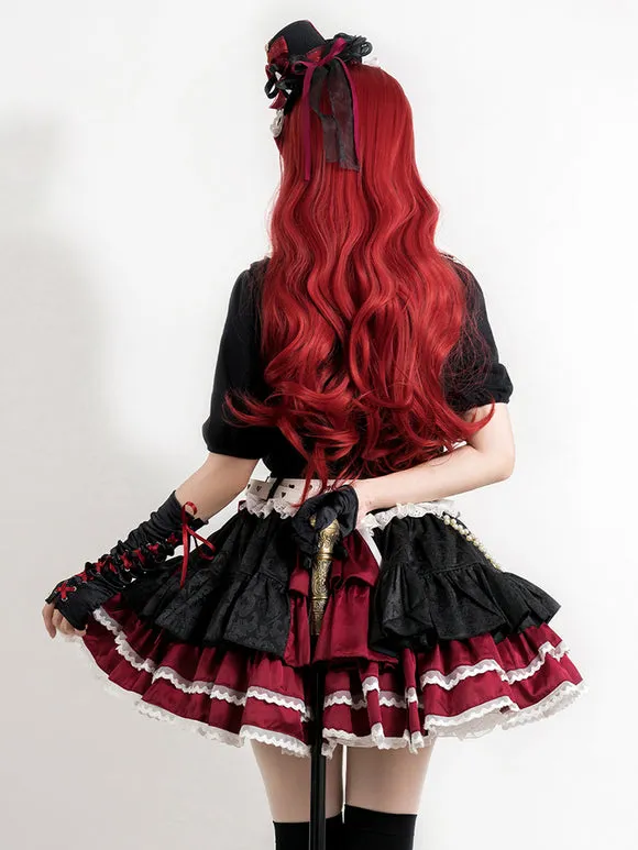 Gothic Lolita SK Jacquard Pink Grommets Ruffles Lolita Skirts