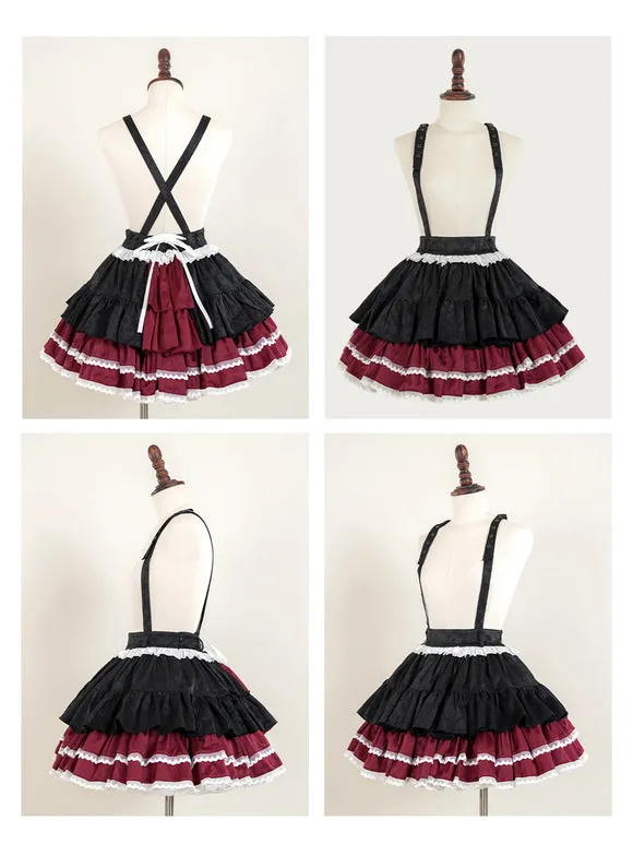 Gothic Lolita SK Jacquard Pink Grommets Ruffles Lolita Skirts