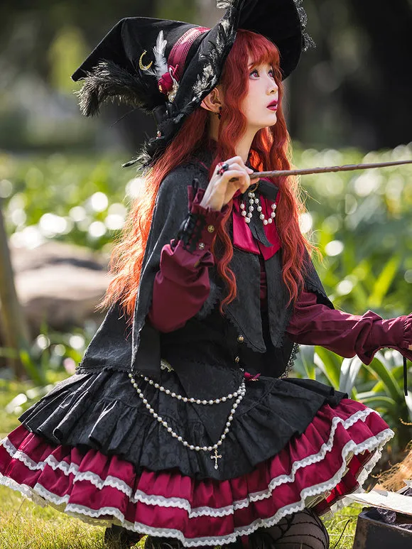 Gothic Lolita SK Jacquard Pink Grommets Ruffles Lolita Skirts