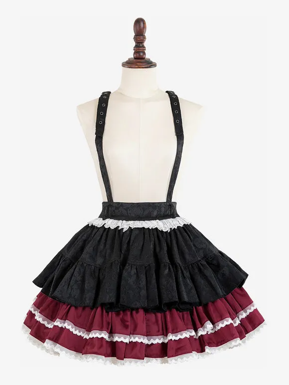 Gothic Lolita SK Jacquard Pink Grommets Ruffles Lolita Skirts