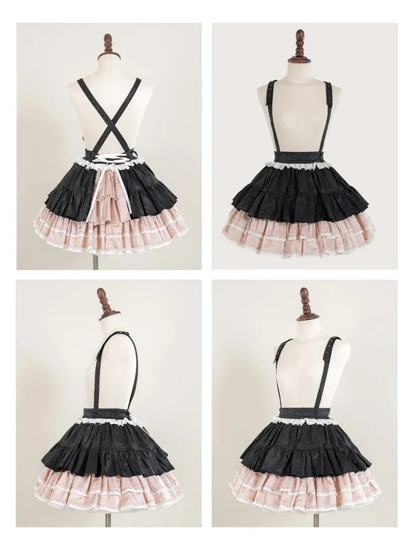 Gothic Lolita SK Jacquard Pink Grommets Ruffles Lolita Skirts