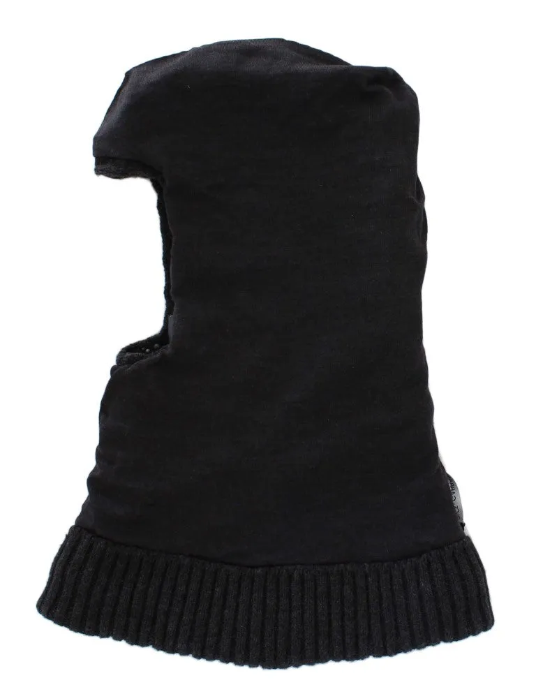 Gray Cashmere Glass Pearl Beaded Hood Scarf Hat