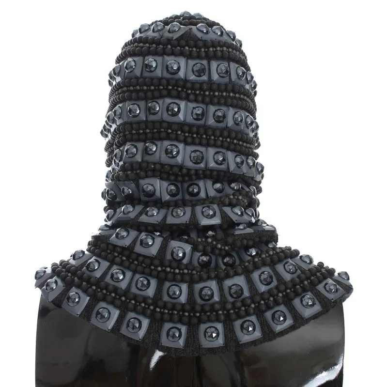 Gray Cashmere Glass Pearl Beaded Hood Scarf Hat