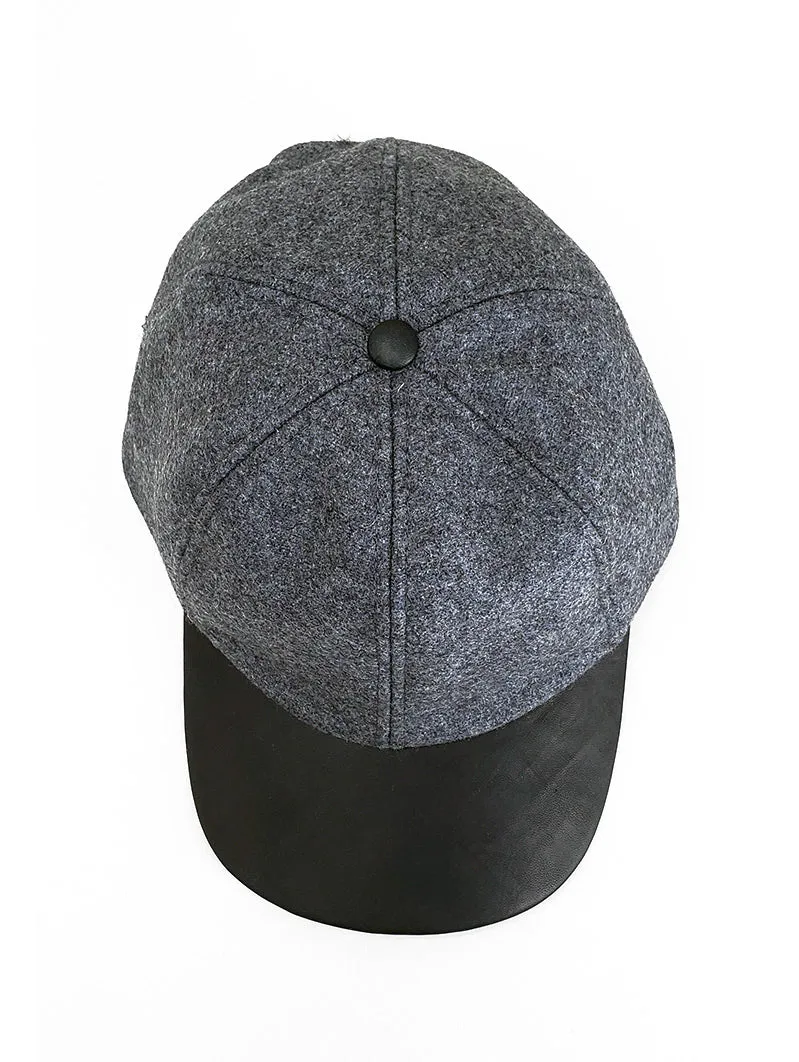 Grey Wool Leather Ball Cap