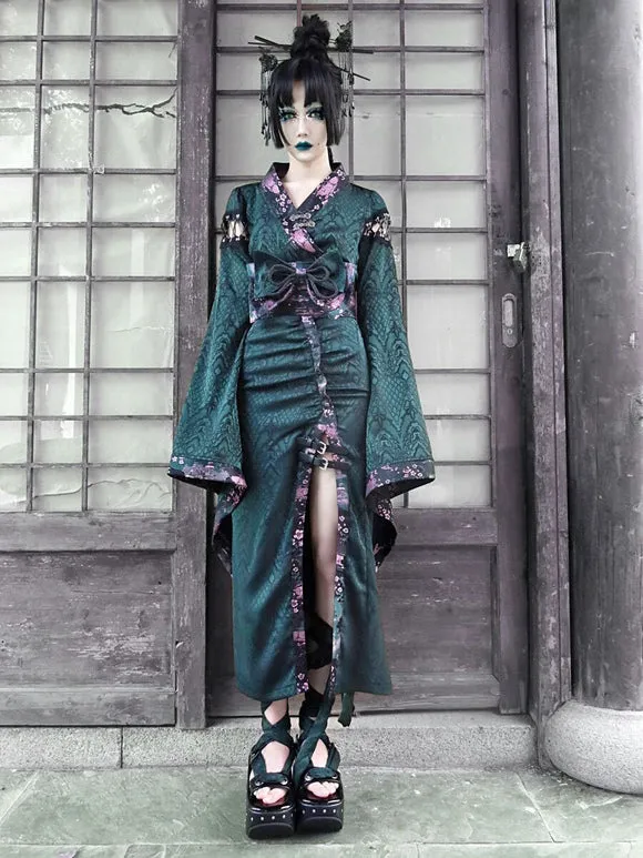Grommets Lolita Skirt Dark Green Floral Print Lolita Skirts