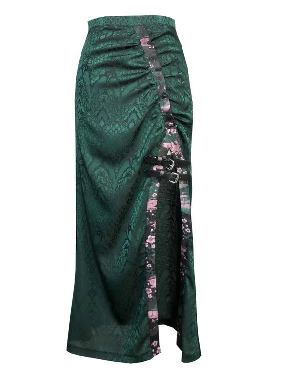 Grommets Lolita Skirt Dark Green Floral Print Lolita Skirts