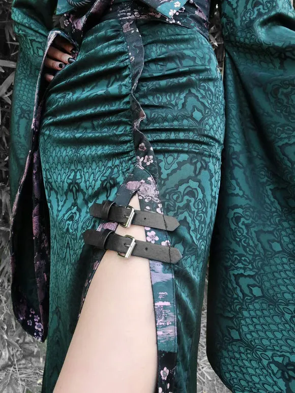 Grommets Lolita Skirt Dark Green Floral Print Lolita Skirts