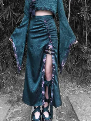 Grommets Lolita Skirt Dark Green Floral Print Lolita Skirts