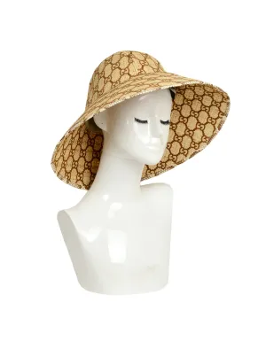 Gucci Monogram Embroidered Watersnake-Trimmed Raffia Hat sz Large