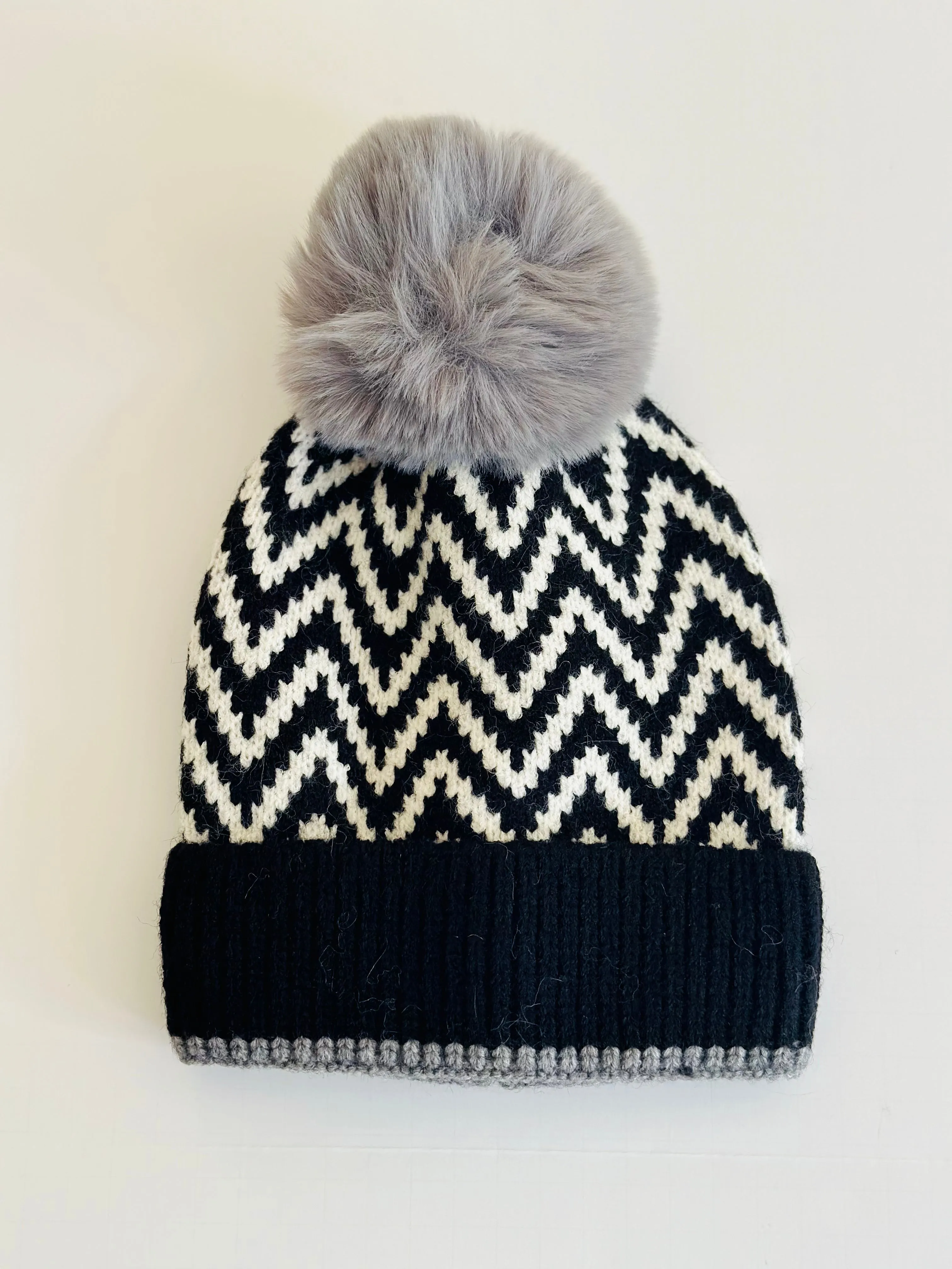 H47 CHEVRON POM BEANIE