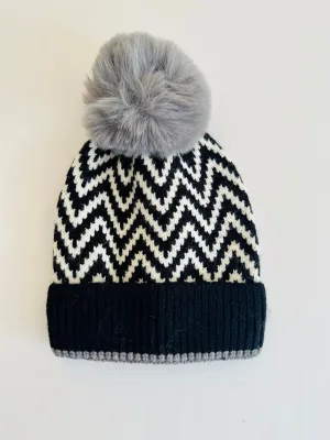 H47 CHEVRON POM BEANIE