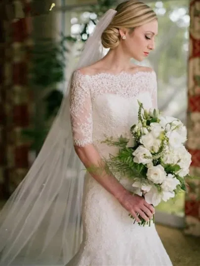 Half Sleeves Mermaid Lace Wedding Dress