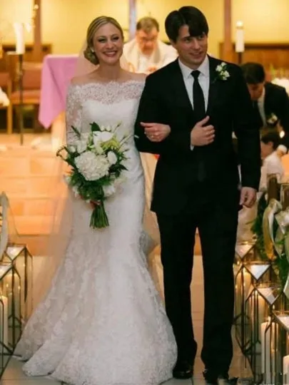 Half Sleeves Mermaid Lace Wedding Dress
