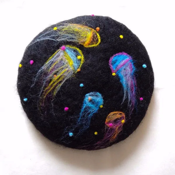 Handmade felted needle felted  black jellyfish wool hat hair clip hair accessories