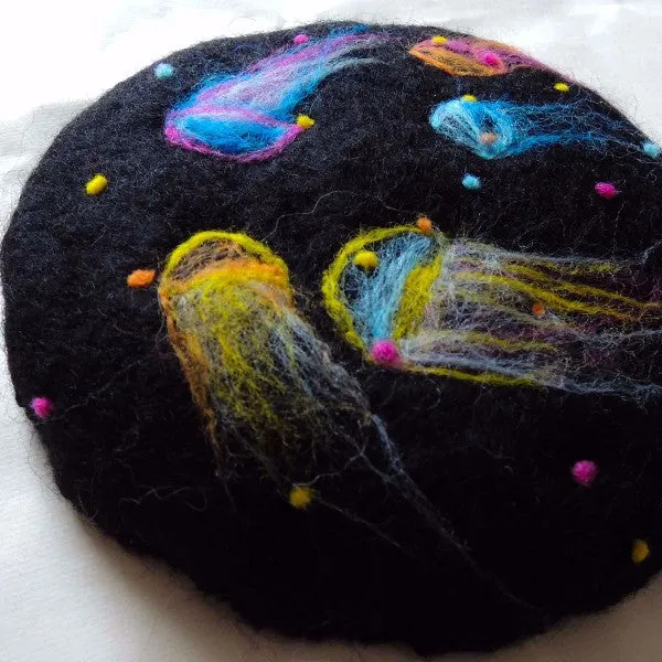 Handmade felted needle felted  black jellyfish wool hat hair clip hair accessories