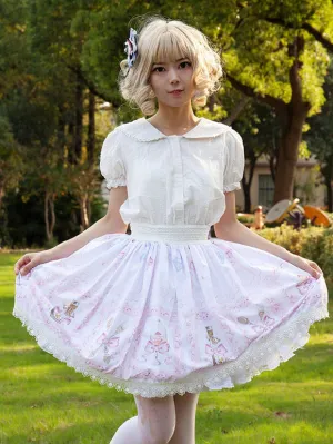 Harajuku Fashion Lolita SK Floral Print Light Pink Ruffles Lolita Skirts