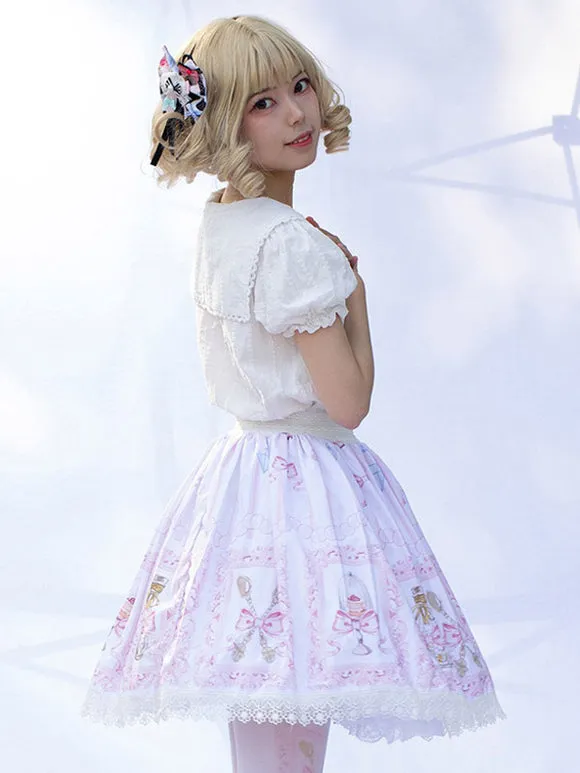 Harajuku Fashion Lolita SK Floral Print Light Pink Ruffles Lolita Skirts