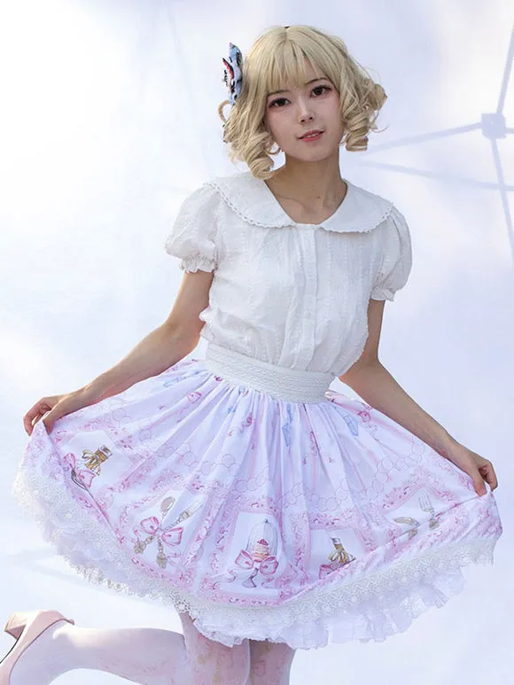 Harajuku Fashion Lolita SK Floral Print Light Pink Ruffles Lolita Skirts