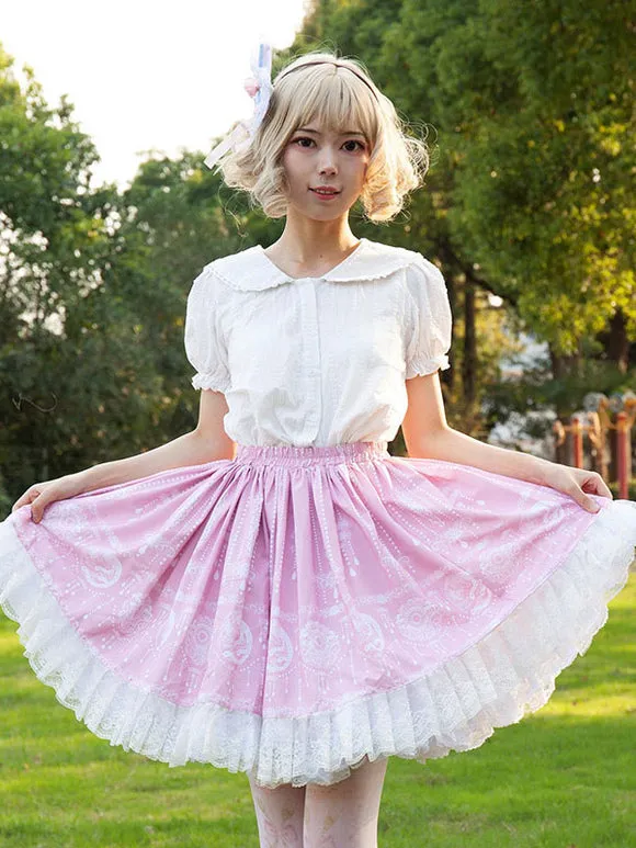 Harajuku Fashion Lolita SK Floral Print Pink Ruffles Lolita Skirts