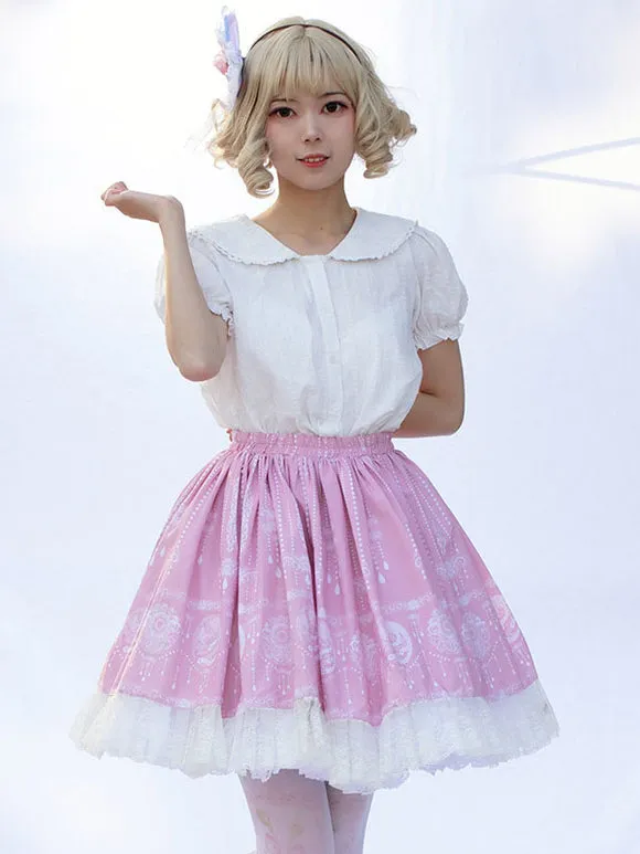 Harajuku Fashion Lolita SK Floral Print Pink Ruffles Lolita Skirts
