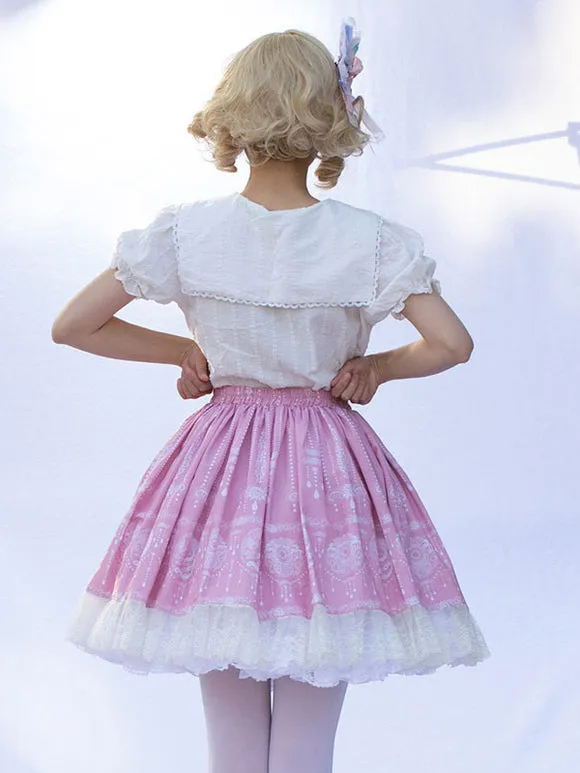 Harajuku Fashion Lolita SK Floral Print Pink Ruffles Lolita Skirts