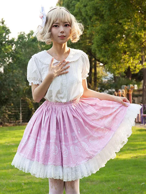 Harajuku Fashion Lolita SK Floral Print Pink Ruffles Lolita Skirts