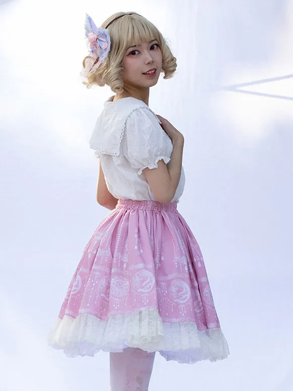 Harajuku Fashion Lolita SK Floral Print Pink Ruffles Lolita Skirts