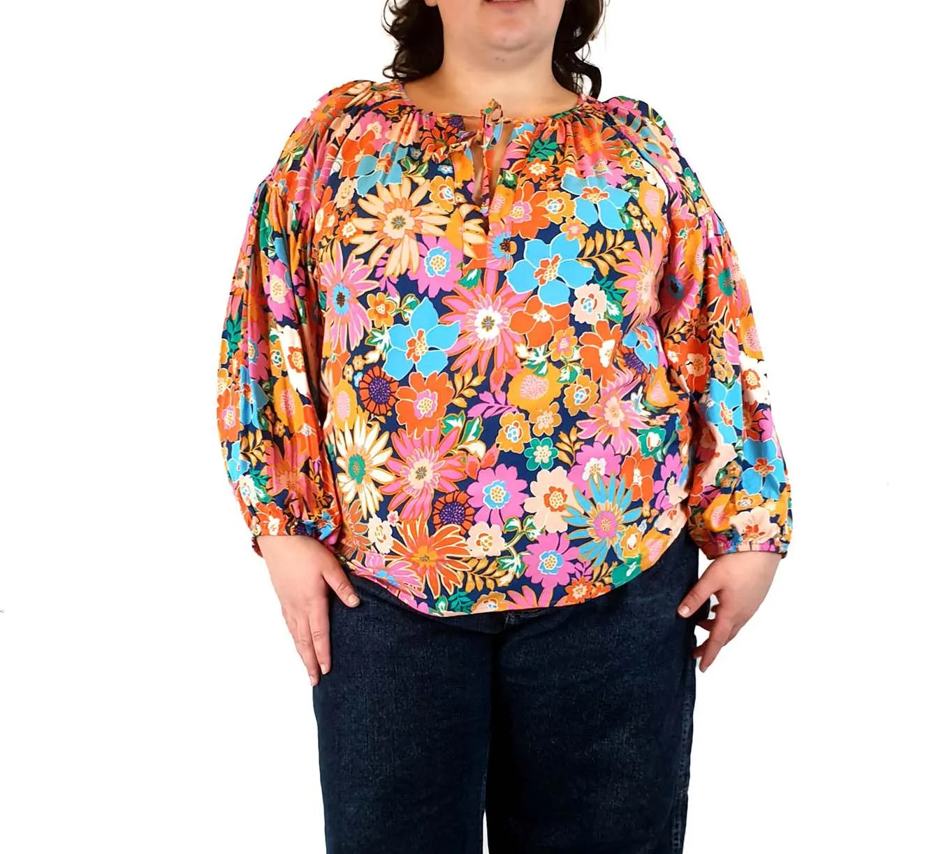 Henry Oscar floral print long sleeve top fits size 20-22