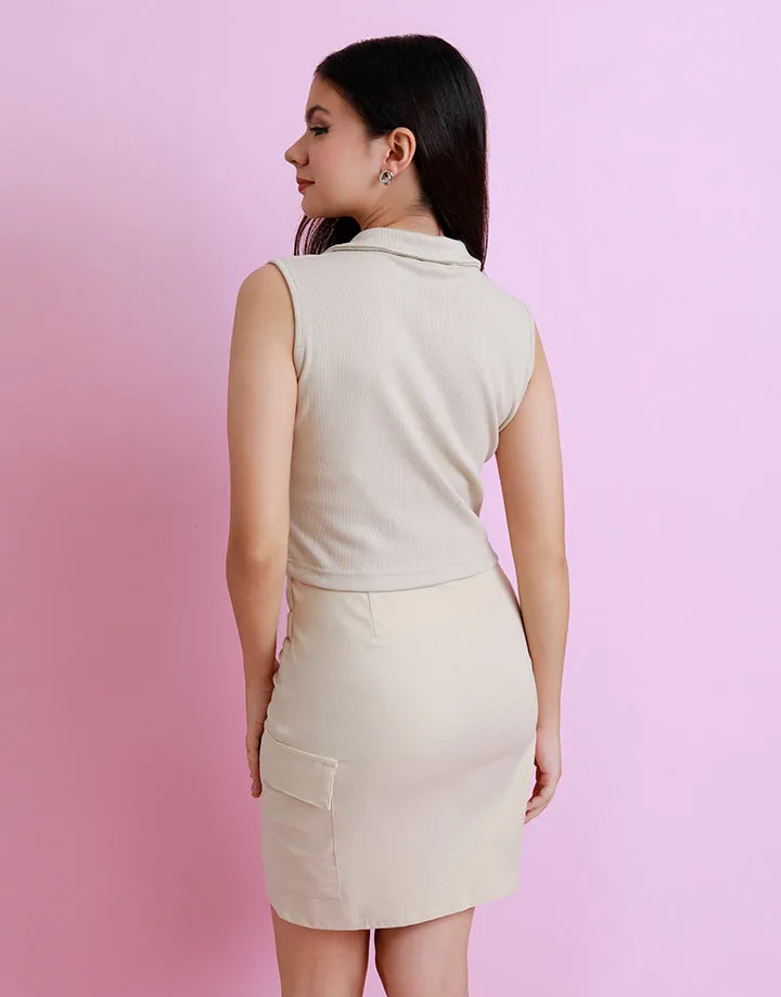 High Waist Short Asymmetrical Cargo Skirt with Pocket