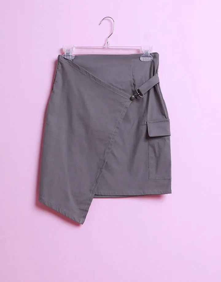 High Waist Short Asymmetrical Cargo Skirt with Pocket