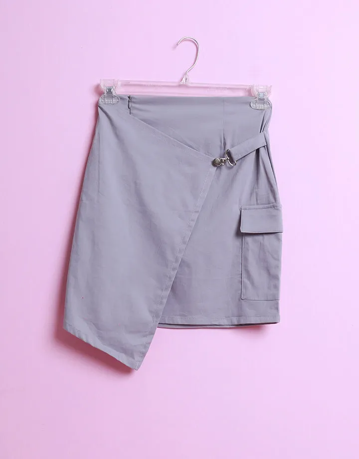 High Waist Short Asymmetrical Cargo Skirt with Pocket
