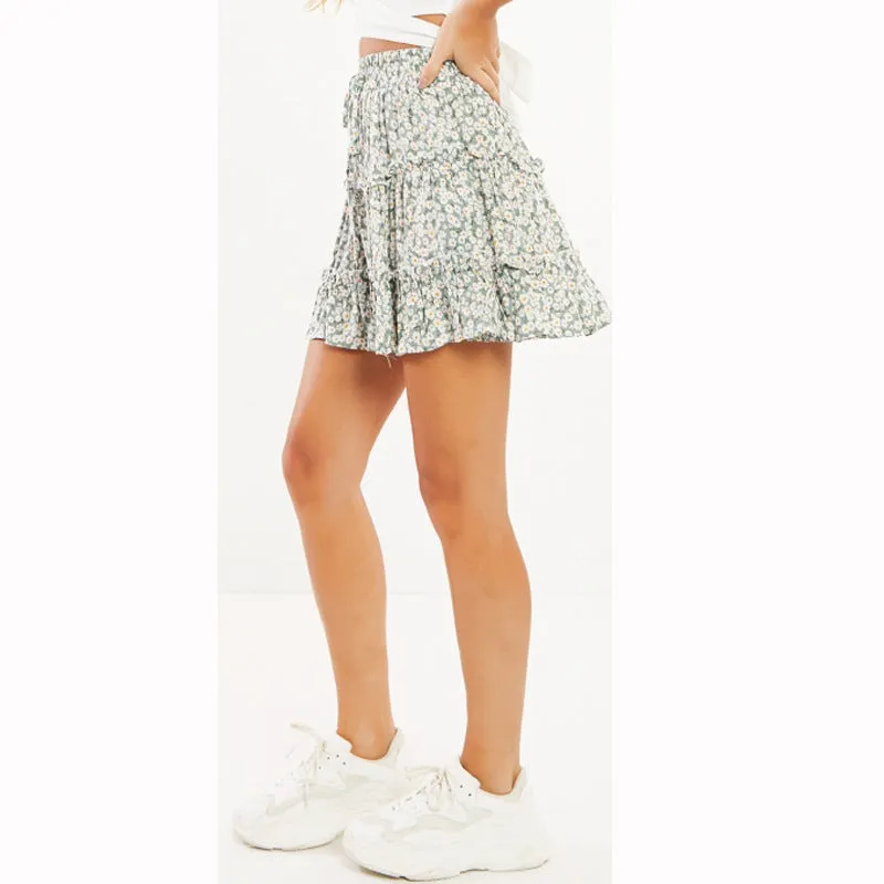 High-waisted Beach Floral Ruffled Skirt