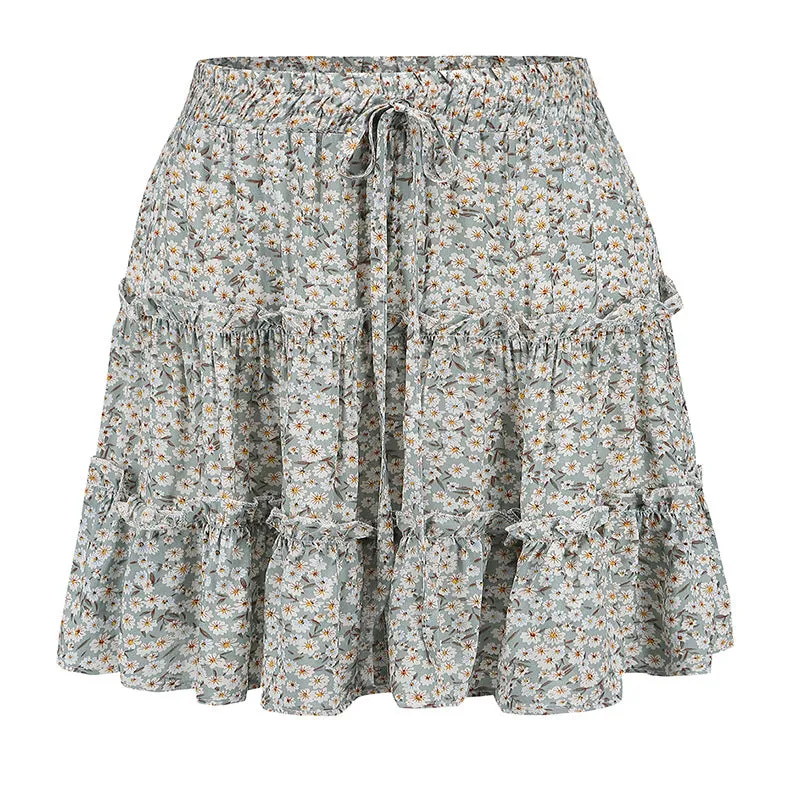 High-waisted Beach Floral Ruffled Skirt