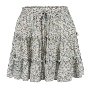 High-waisted Beach Floral Ruffled Skirt