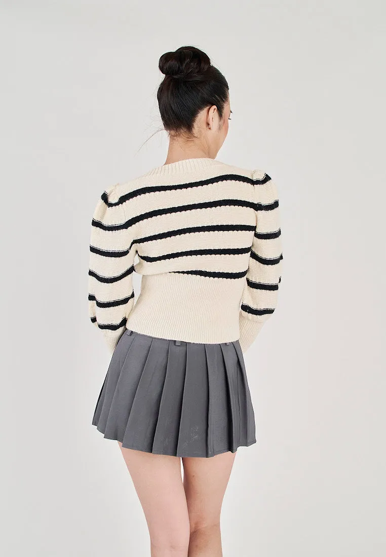 Hirro Grey Pleated asymmetrical Front Detail with Belt Mini Skirt