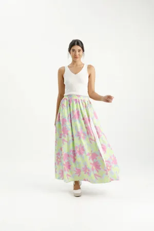 Home-lee X Label Elise Skirt - Lime Daises