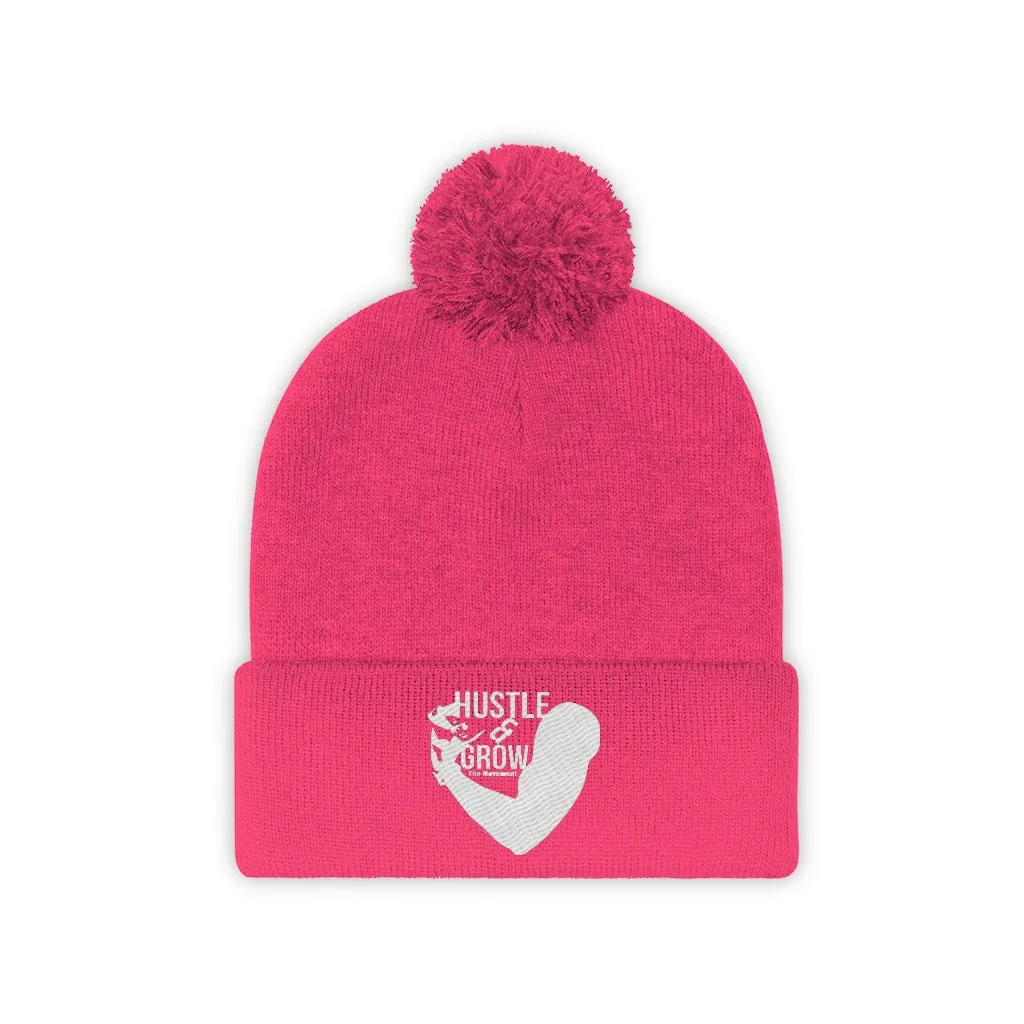 Hustle & Grow Pom Pom Beanie (Neon Pink/White)