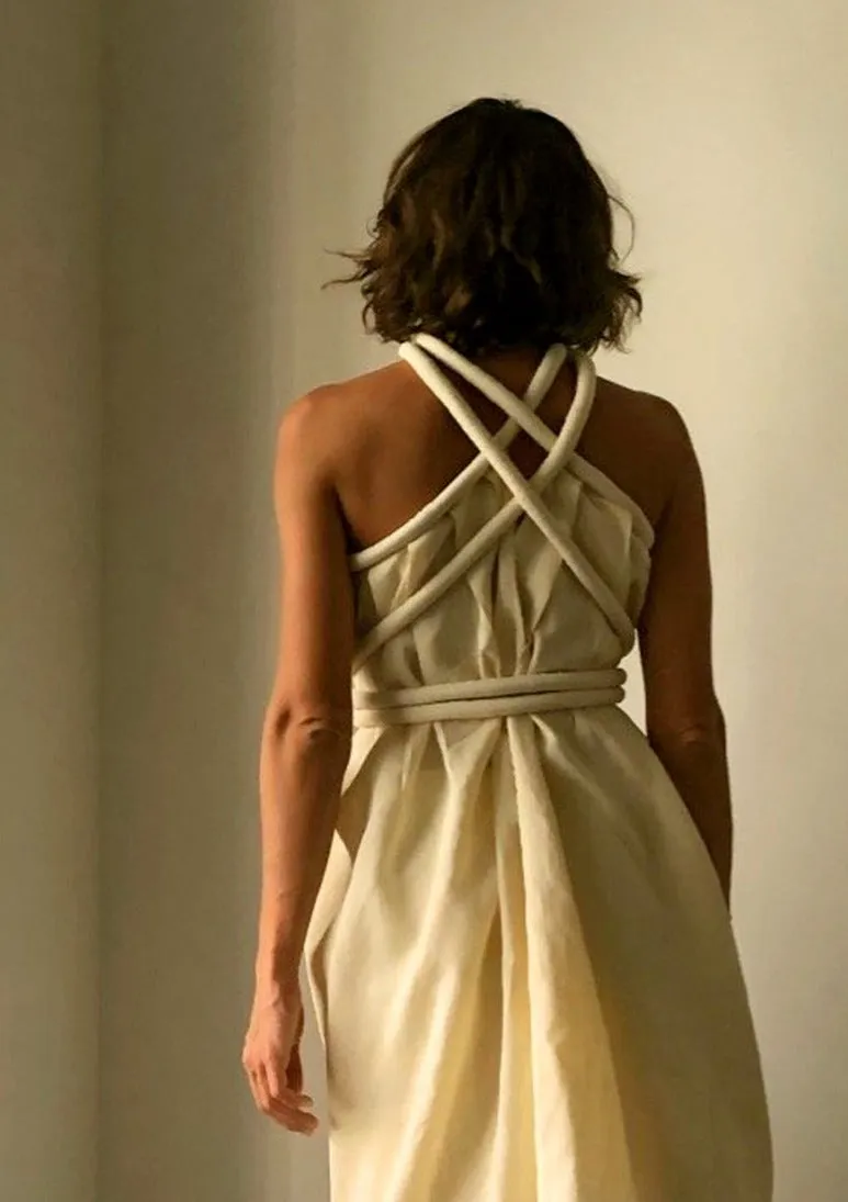 Infinite Rope Dress Ecru Parchment Textured Peace Silk
