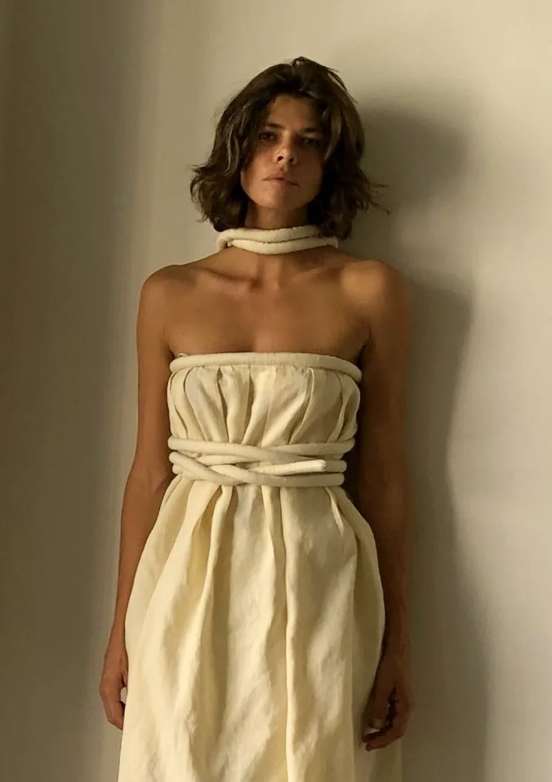 Infinite Rope Dress Ecru Parchment Textured Peace Silk