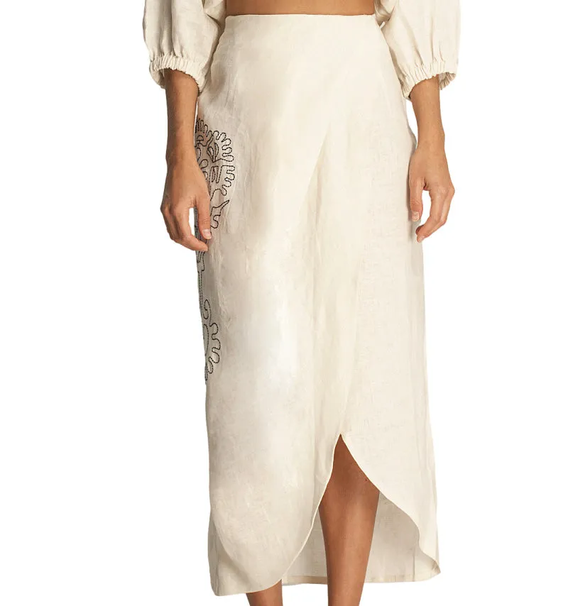Ivette Linen Blouse-Stella Embroidered Linen Skirt ::RET