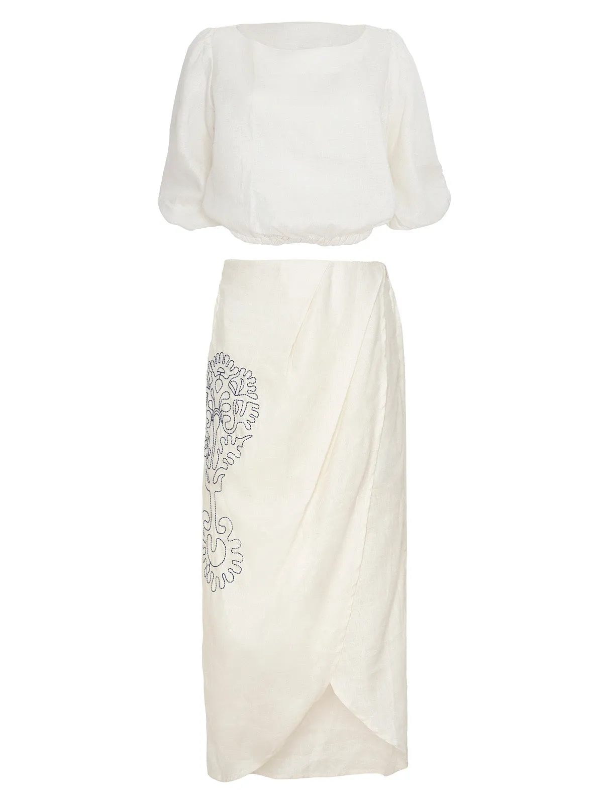 Ivette Linen Blouse-Stella Embroidered Linen Skirt ::RET
