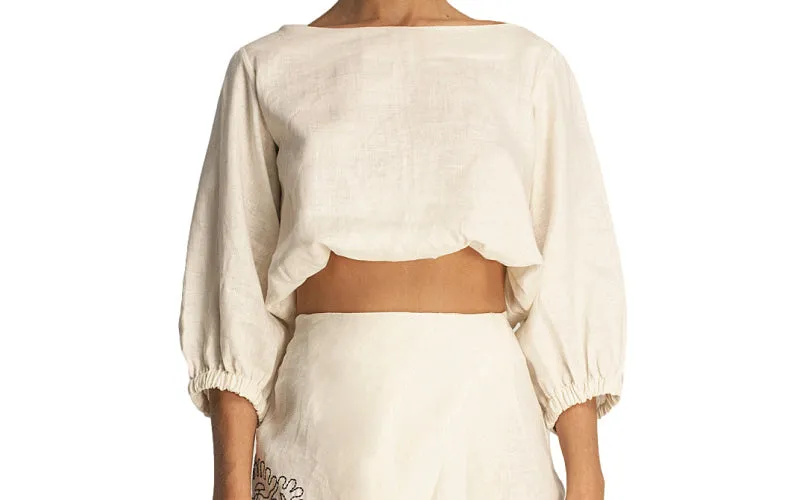 Ivette Linen Blouse-Stella Embroidered Linen Skirt ::RET
