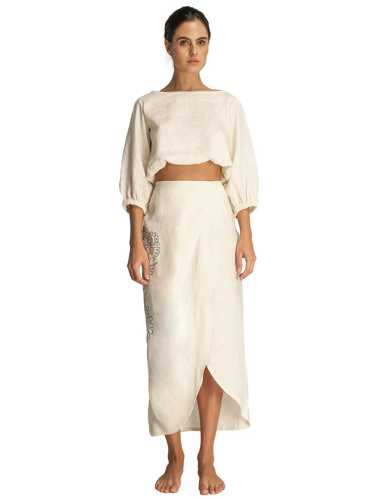 Ivette Linen Blouse-Stella Embroidered Linen Skirt ::RET