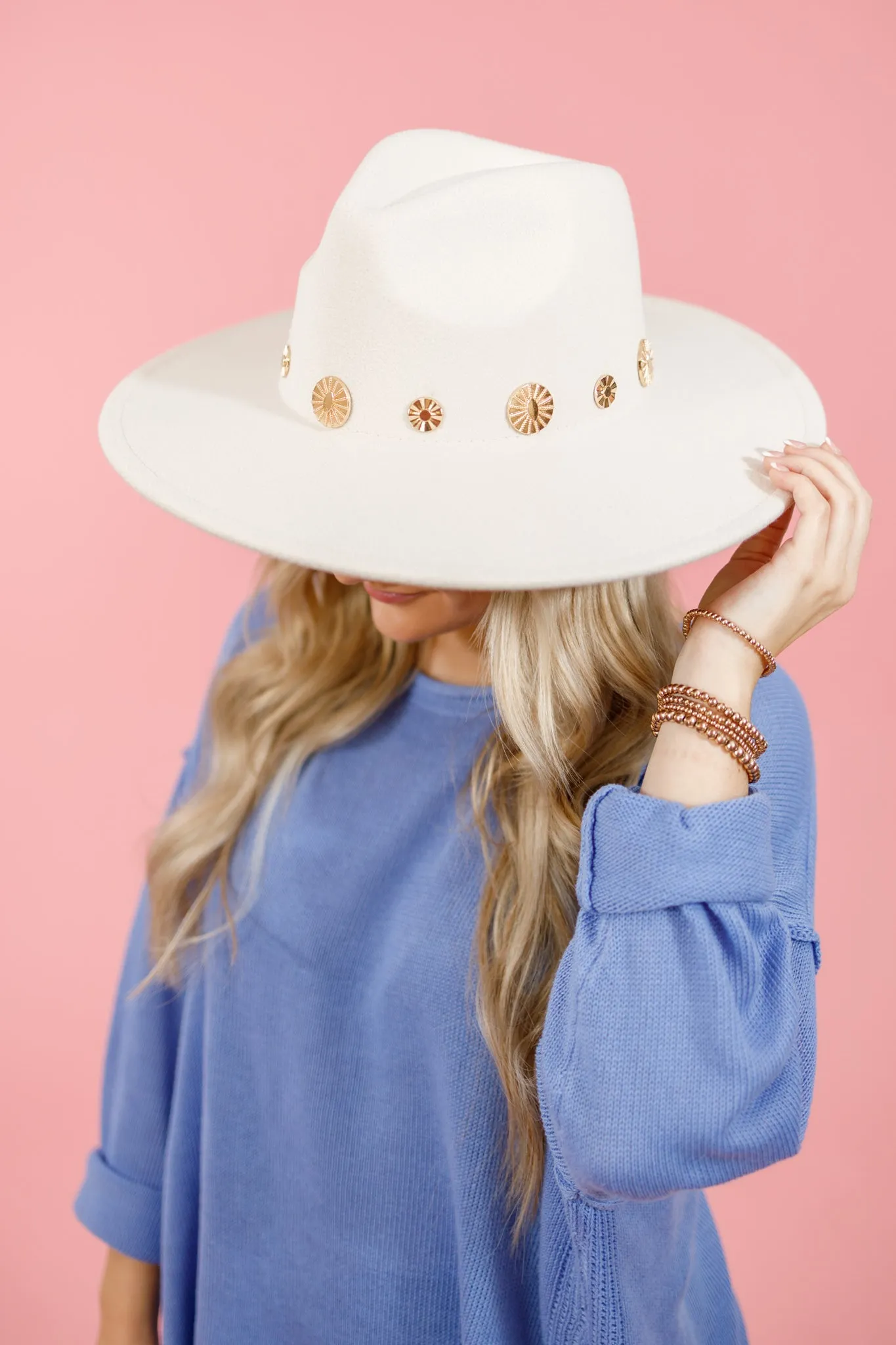 Ivory Disc Ribbon Brim Hat