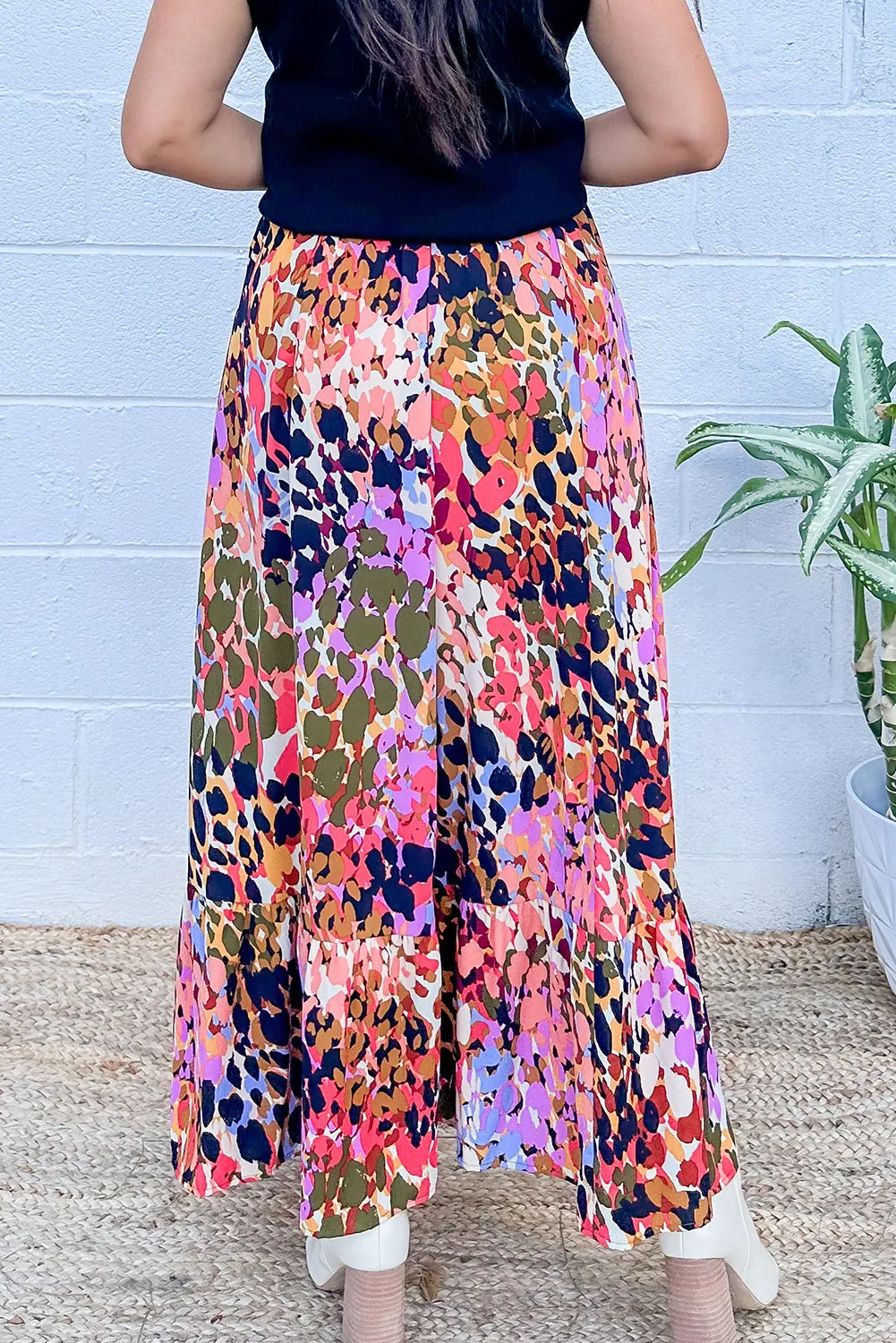 KaleaBoutique Abstract Floral Print Ruffled High Waist Maxi Skirt