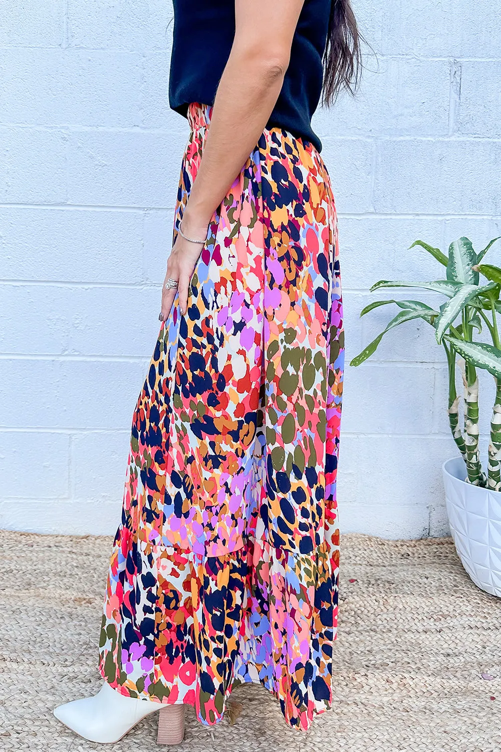 KaleaBoutique Abstract Floral Print Ruffled High Waist Maxi Skirt