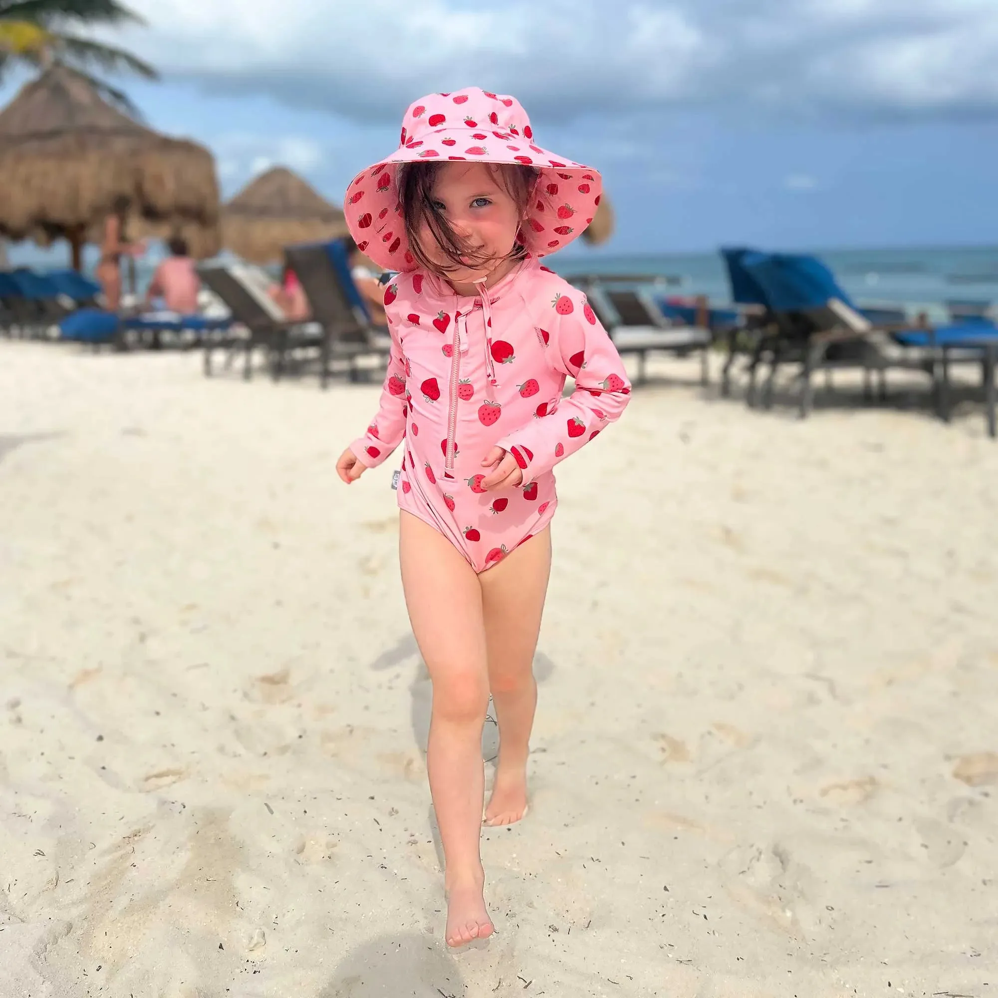 Kids Water Repellent Bucket Hats | Pink Strawberry